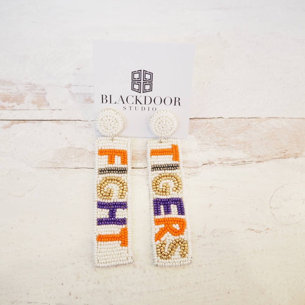 Beaded Clemson Fight Tigers Collegiate Game Day Earrings